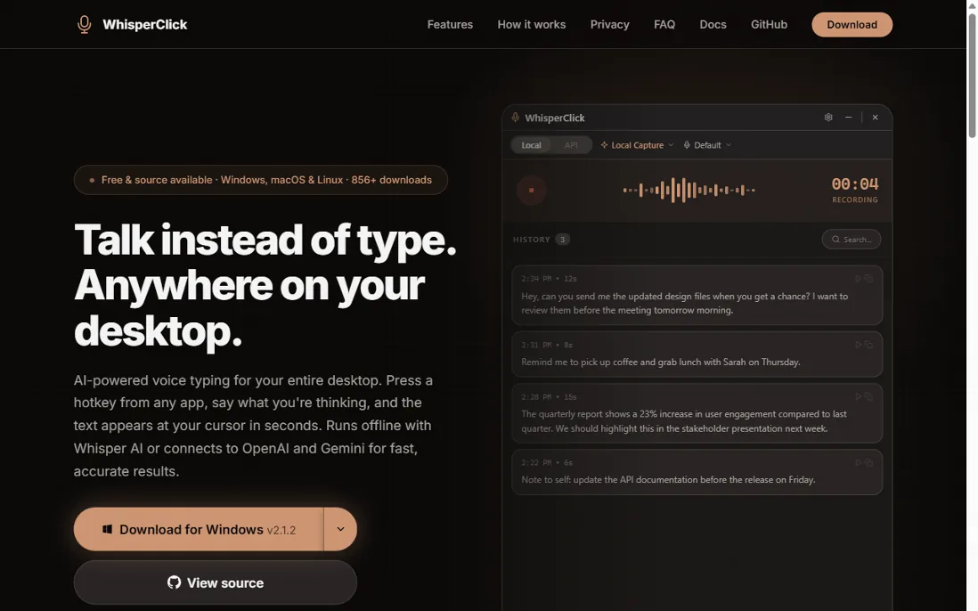 WhisperClick website